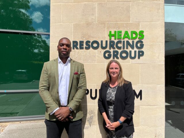Image of Kaleida Founder and CEO Jason Roberts with Procurement Recruiter Hayley Packham outside Procurement Heads' office in Hedge End in Hampshire